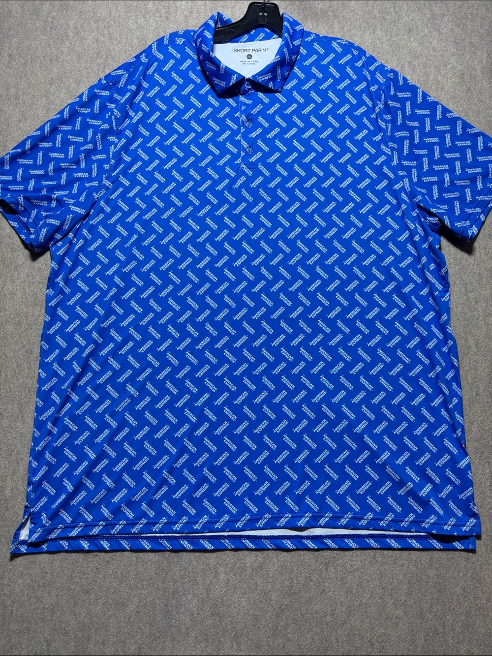 Short Par 4 Polo Golf Shirt Mens 3XL  Blue Stretch American Express Print (14)